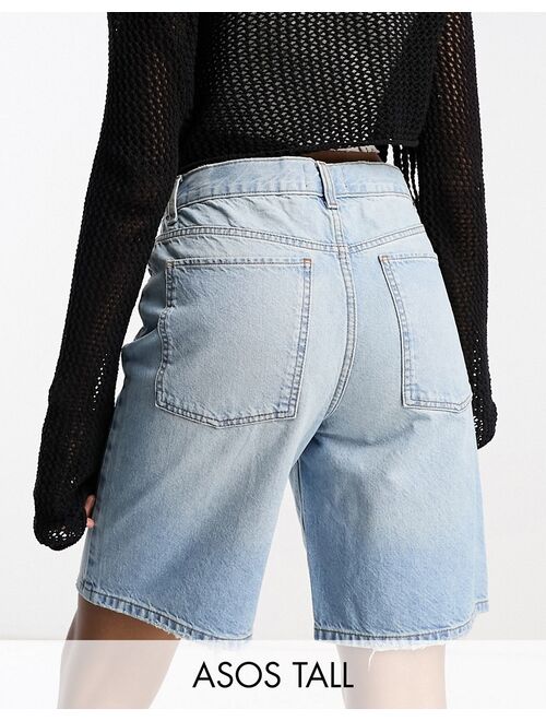 ASOS Tall ASOS DESIGN Tall denim bermuda shorts in lightwash blue