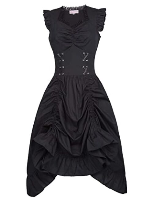 Belle Poque Steampunk Gothic Victorian Ruffled Dress Sleeveless