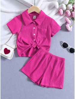Toddler Girls Pocket Patched Shirt & Shorts
