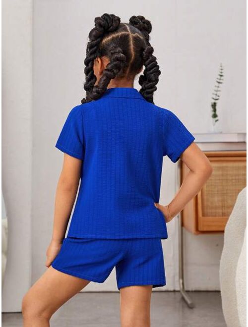 SHEIN Toddler Girls Button Front Shirt & Cami Top & Shorts Set