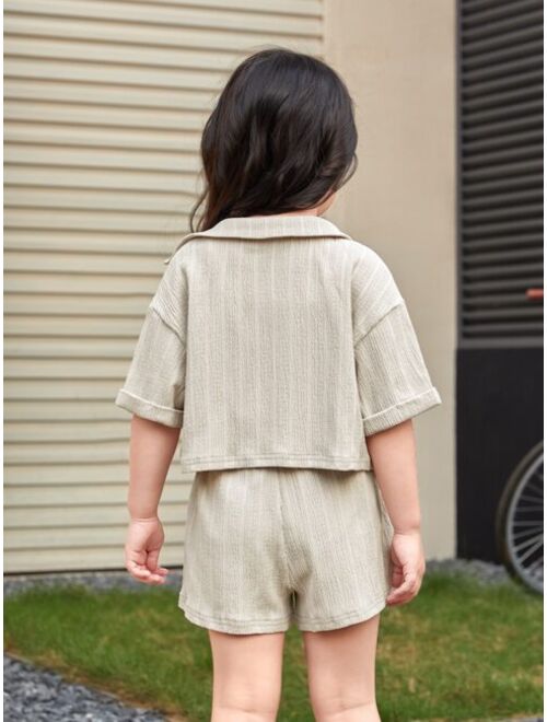 SHEIN Toddler Girls Solid Drop Shoulder Blouse & Shorts