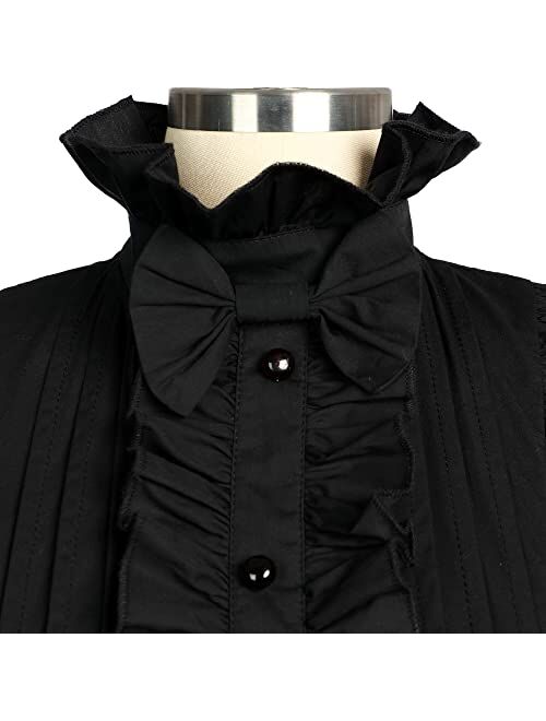 Jeufoin Womens Classic Black Gothic Lolita Dress Detachable Sleeve Multi Layered Halloween Cosplay Costume with Bowknots