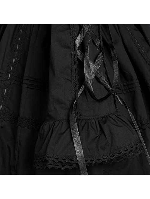 Jeufoin Womens Classic Black Gothic Lolita Dress Detachable Sleeve Multi Layered Halloween Cosplay Costume with Bowknots