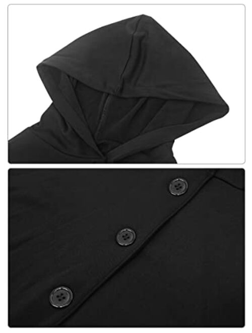 FEOYA Women Dark Gothic Dress Victorian Viking Pirate Hooded Cloak Dresses Robe with Lace Up Bell Sleeve