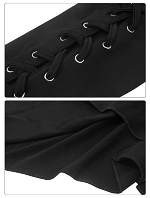 FEOYA Women Dark Gothic Dress Victorian Viking Pirate Hooded Cloak Dresses Robe with Lace Up Bell Sleeve