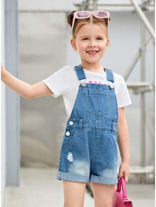 Shein Toddler Girls Ripped Roll Up Hem Overall Romper Without Tee
