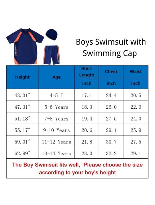 Kid1234 Boys Swimsuits UPF50+UV Swimwear Set Two Piece Rash Guard with Hat for Kids 4-14 Years