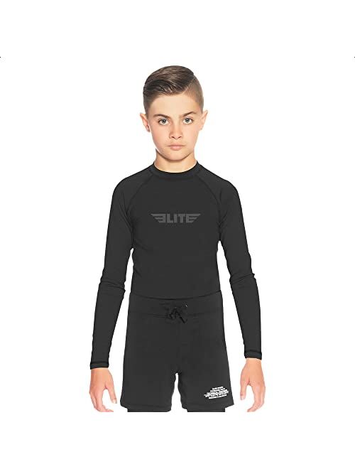 Elite Sports Rash Guards for Boys and Girls, Full Sleeve Compression BJJ Kids and Youth Rash Guard