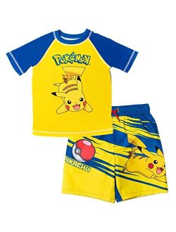 Pokemon Bulbasaur Charmander Squirtle Pikachu Pullover Rash Guard and Swim Trunks Outfit Set Toddler to Big Kid