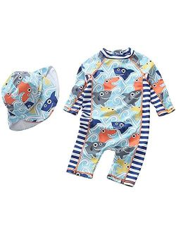 Best for All Baby Boys Kids Swimsuit Toddlers One Piece Zipper Bathing Suit Swimwear with Hat Rash Guard Surfing Suit