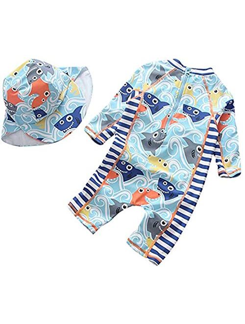 Best for All Baby Boys Kids Swimsuit Toddlers One Piece Zipper Bathing Suit Swimwear with Hat Rash Guard Surfing Suit