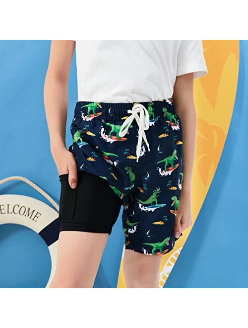 Funnycokid Boys Swim Trunks Compression Liner Swimsuit Swimwear Quick Dry Bathing Suit Beach Shorts Kids 4-12 Years