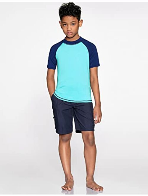 TSLA UPF 50+ Youth Kids Rash Guard Short Sleeve, UV/SPF Surf Swim Shirt, Aqua Water Swimsuit Top
