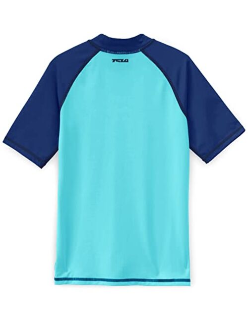 TSLA UPF 50+ Youth Kids Rash Guard Short Sleeve, UV/SPF Surf Swim Shirt, Aqua Water Swimsuit Top