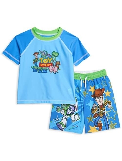 Pixar Toy Story Alien Rex Slinky Dog Woody Baby Pullover Rash Guard and Swim Trunks Outfit Set Infant to Little Kid