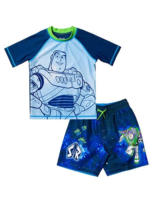 Disney Pixar Toy Story Alien Rex Slinky Dog Woody Baby Pullover Rash Guard and Swim Trunks Outfit Set Infant to Little Kid