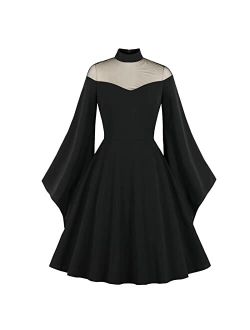 Ethbox Harajuku Vintage Dress Halloween Mesh Belle Sleeve Black Dress Emo Dress Gothic Dress Hollow Mesh Dress
