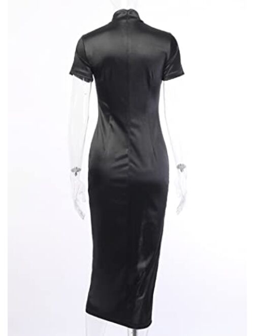 Tsmnzmu Goth Long Black Dress Women Elegant Vintage Evening Dress Chinese Embroidery Women Slim Fit Gothic Party Dress