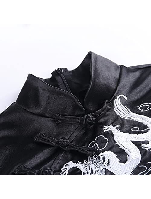 Tsmnzmu Goth Long Black Dress Women Elegant Vintage Evening Dress Chinese Embroidery Women Slim Fit Gothic Party Dress