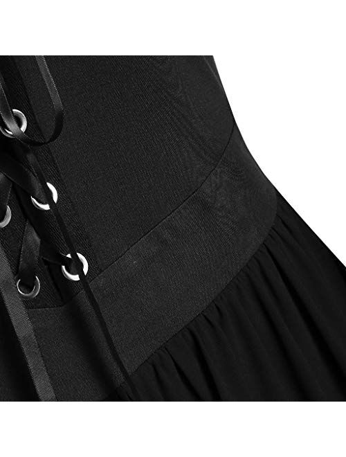 pbnbp Women's Gothic Witchy Dresses Butterfly Sleeve Sweetheart Neck Lace Up Halloween Medieval Costumes Maxi Prom Goth Dress