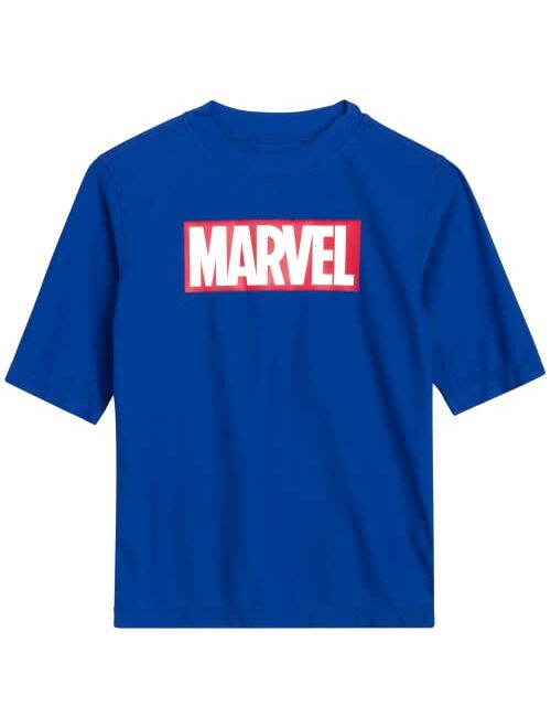 Marvel Avengers Boys Rash Guard Set Spider-Man and Captain America Kids UPF 50+ Swim Shirt and Trunks for Boys (3T-12)