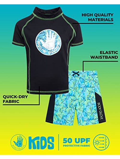 Body Glove Boys Rash Guard Set UPF 50+ Short Sleeve Swim Shirt and Bathing Suit Trunks Swimwear Set for Boys (4-12)