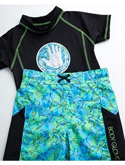 Body Glove Boys Rash Guard Set UPF 50+ Short Sleeve Swim Shirt and Bathing Suit Trunks Swimwear Set for Boys (4-12)