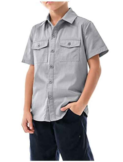 Arshiner Boys' Short Sleeve Button Down Woven Shirts Formal Uniform Solid Dress Shirt with Two Pockets for 3-11 Years Kids