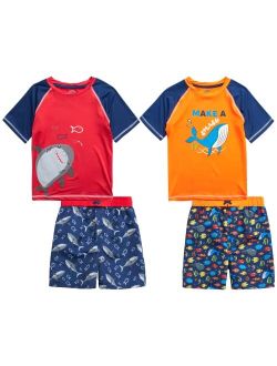 Quad Seven Boys 4-Piece Rash Guard and Trunk Swimsuit Set (Infant/Toddler/Little Boys)