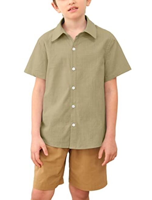 Simtuor Boys' Button Down Dress Shirts Classic Collared Summer Short Sleeve Tshirt Solid Cotton Tops