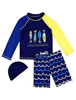 Amiyan 2-Piece Boys Dinosaur&Whale Swimsuit Set Long Sleeve Shirt + Trunks Toddler Swimming Suit Kids Rash Guards Bathing Suits
