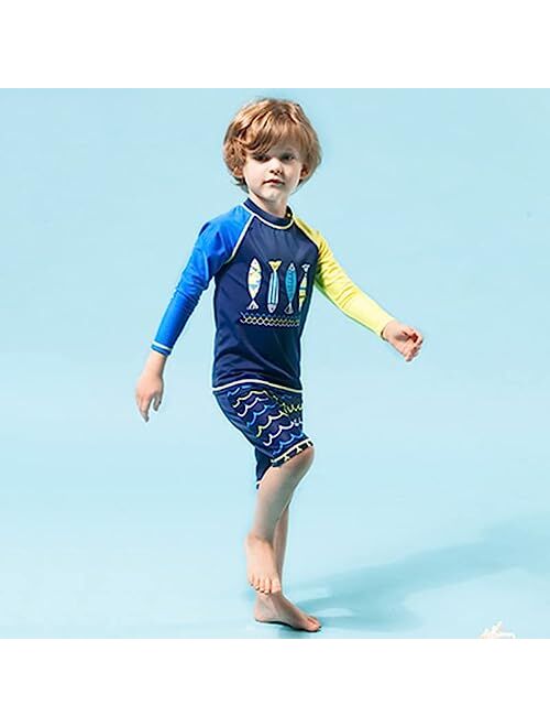 Amiyan 2-Piece Boys Dinosaur&Whale Swimsuit Set Long Sleeve Shirt + Trunks Toddler Swimming Suit Kids Rash Guards Bathing Suits