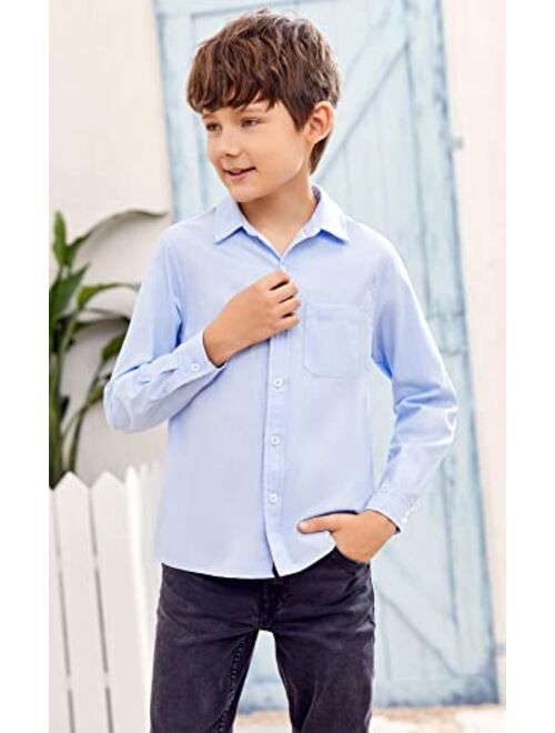 SySea Boy's Long Sleeve Button Down Dress Shirt Cotton Solid Uniform Shirts with Chest Pocket 5-14 Years