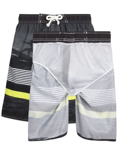 Quad Seven Boys' Swim Trunks - 2 Pack Striped Quick Dry Board Shorts Bathing Suit (8-18)