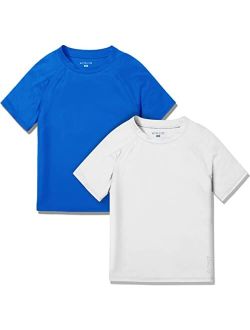 2 Pack Boys UPF 50  Short Sleeve Outdoor Sun Shirts, Water Surf Swim Shirt for Kids, UV/SPF Aqua Swim Top