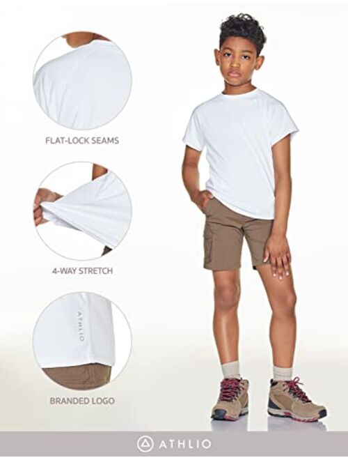 ATHLIO 2 Pack Boys UPF 50+ Short Sleeve Outdoor Sun Shirts, Water Surf Swim Shirt for Kids, UV/SPF Aqua Swim Top