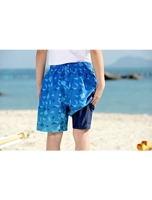 Cozople 6'' Boys Swim Trunks with Boxer Brief Liner Compression Swimwear Quick Dry Swim Shorts Bathing Suits 7-20 Years