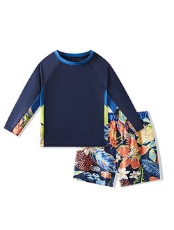 Kid1234 Boys Swimsuits Rash Guard Bathing Suit Long Sleeve Swim Sets 2 Piece Swimsuits for Boys Size 5-14 Years