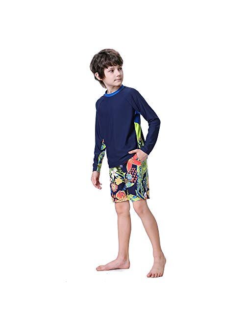 Kid1234 Boys Swimsuits Rash Guard Bathing Suit Long Sleeve Swim Sets 2 Piece Swimsuits for Boys Size 5-14 Years