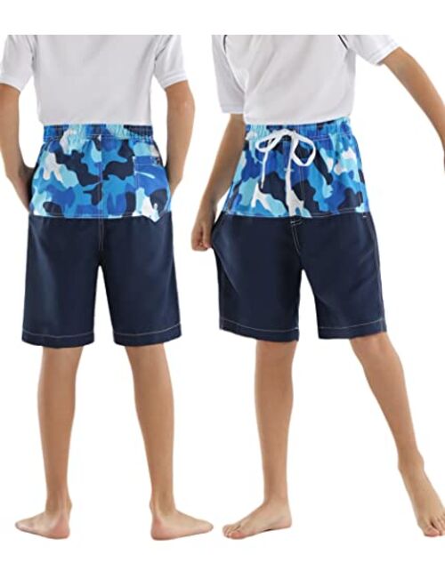 Rolimaka 3 Pack Boy's Swim Trunks Kid Board Shorts with Mesh Lining Youth Swimwear