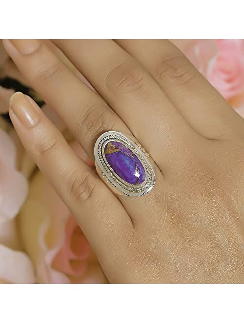 YoTreasure Purple Copper Turquoise Bold Ring .925 Sterling Silver Jewelry