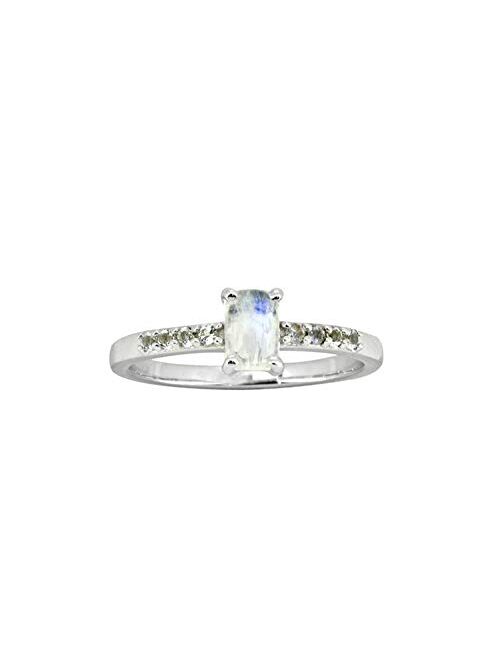 YoTreasure 0.64 ct Moonstone White Topaz Solid 925 Sterling Silver Gemstone Ring Jewelry