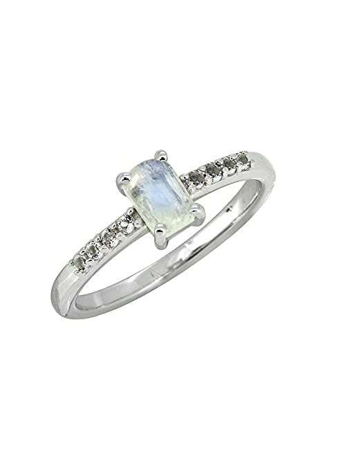YoTreasure 0.64 ct Moonstone White Topaz Solid 925 Sterling Silver Gemstone Ring Jewelry