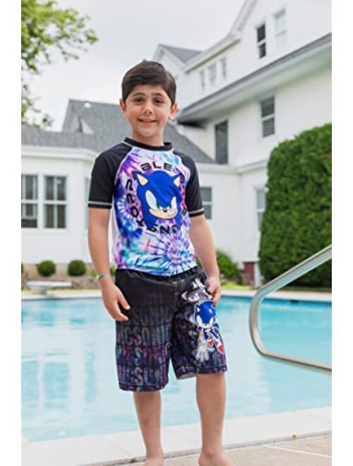 SEGA Sonic The Hedgehog Pullover Rash Guard and Swim Trunks Outfit Set Little Kid to Big Kid