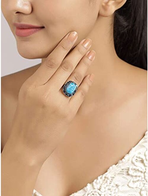 YoTreasure 10.26 Cts. Larimar London Blue Topaz Solid 925 Sterling Silver Cluster Ring Statement Jewelry For Women or Girls