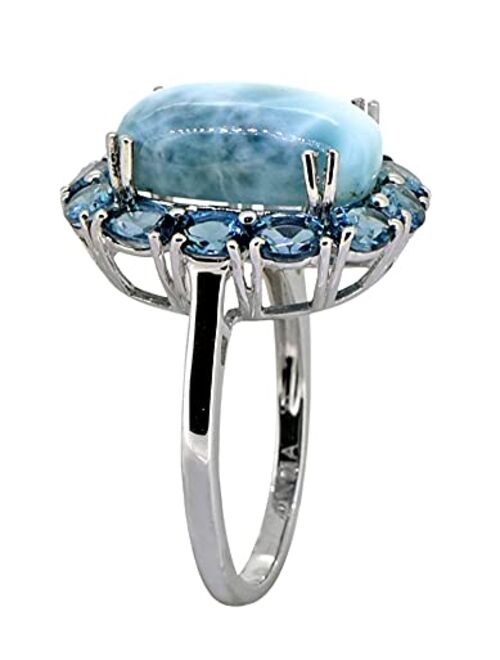 YoTreasure 10.26 Cts. Larimar London Blue Topaz Solid 925 Sterling Silver Cluster Ring Statement Jewelry For Women or Girls