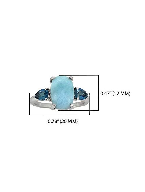 YoTreasure 4.18 ct Larimar London Blue Topaz Sterling Silver Ring