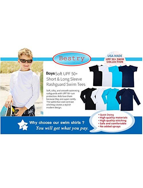 Bestry Boys' Long Sleeve Rashguard Swim Shirt Kids Toddler Swimwear Surf Tops UPF 50+ Sun Protection