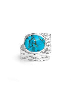 YoTreasure Blue Copper Turquoise Solid 925 Sterling Silver Designer Ring