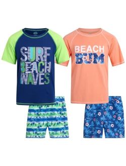 Quad Seven Boys' Rashguard Set - Short Sleeve Swim Shirt and Bathing Suit Set (4 Piece)